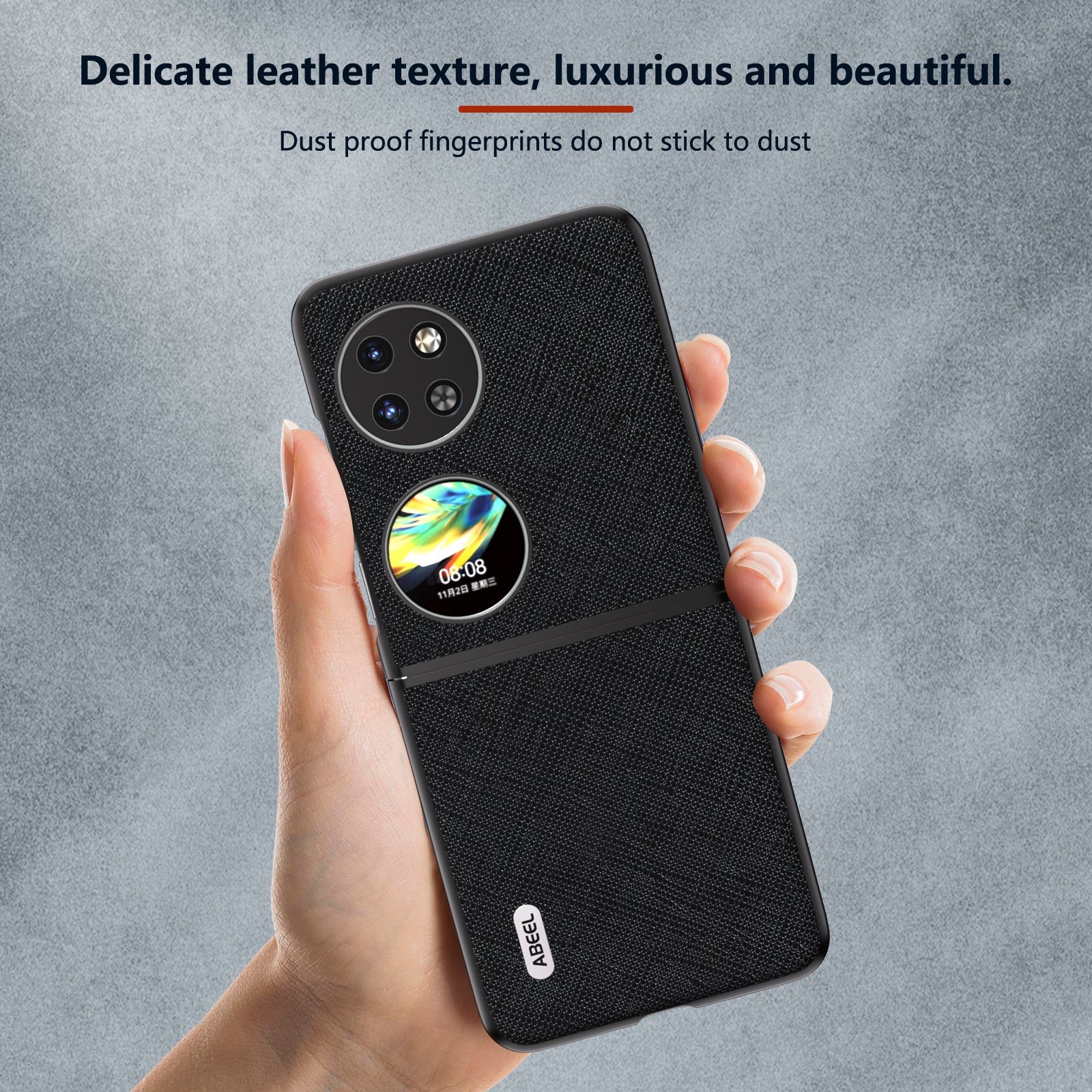 ABEEL For Huawei Pocket 2 Cross Texture Phone Case Genuine Cow Leather Back Shell - Black ABEEL For Huawei Pocket 2 Cross Texture Phone Case Genuine Cow Leather Back Shell - Black